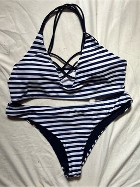 Cupshe Navy and White Bikini